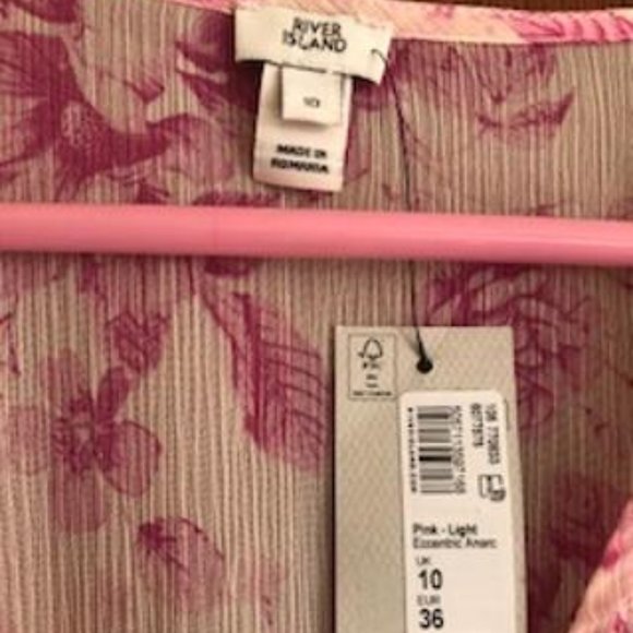 NWT, River Island, Size 6, Pink & White Floral, Semi-Sheer, Boho, Blouse - Picture 6 of 10